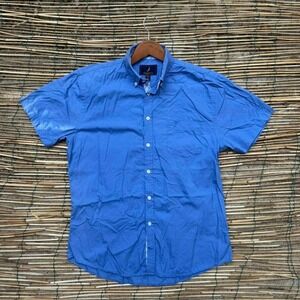 Short Sleeve Button Down Shirt Mens Medium Blue Woven Regatta Sport Summer